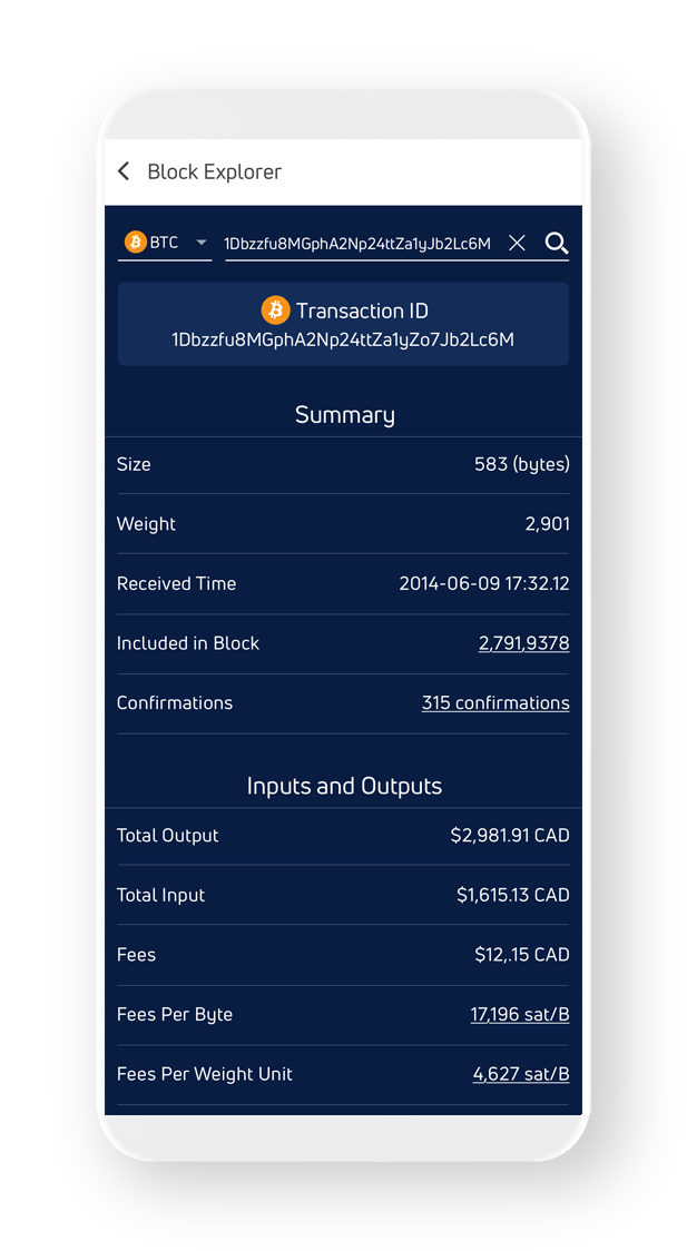 Jaxx Liberty block explorer on a phone